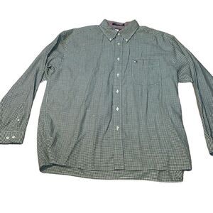 Tommy Hilfiger long sleeve button down shirt, forest green, cream, check, XL